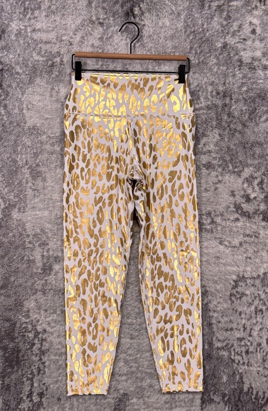 Carbon 38 Leggings Large Womens Gold Metallic Leopard High Rise 7/8 Athletic
